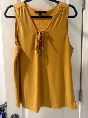White House Black Market Mustard Lace-Up V-Neck Sleeveless Tank